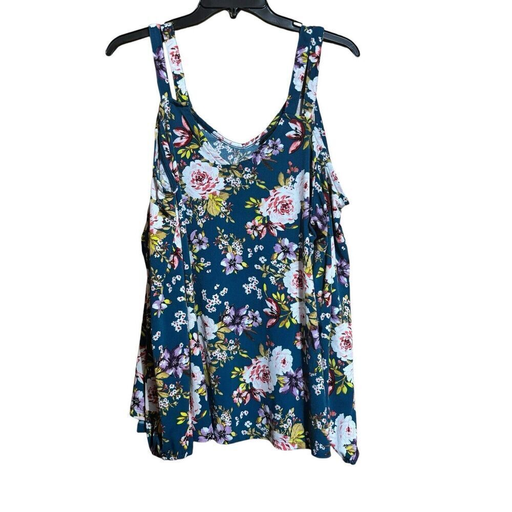 Torrid Top Womens 1X Multicolor Floral Sprint Cold Shoulder Stretch Blouse